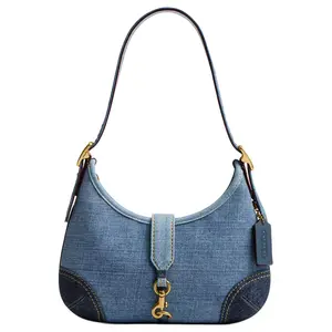 COACH Hamptons 27 Adjustable Handle Denim Tote Bag with Card Slots for Women, Large Blue