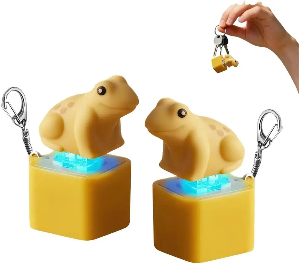 Spotted Frog Croaking Keychain Fidget Clicker Toy - USB Rechargeable, ABS+Silicone, Pocket Size, Cute Design, Realistic Croak Sound, Blue LED Light Button, Stress Relief Sensory Toy for Adults, Party Gifts, Anxiety Relief