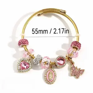Gold Stainless Steel Bracelet for Women with Diamond Inlay, Fish Tail Dolphin Alloy Pendant, Adjustable Bangle