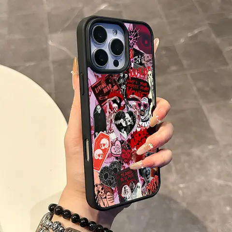 Chic Magnetic Magsafe-Ready Smartphone Case, Horror Love Collage Design for iPhone 11/12/13/14/15/16/17 Pro Max, Anti-Slip Ultra-Thin Handheld Device Protector Accessories for Daily Use