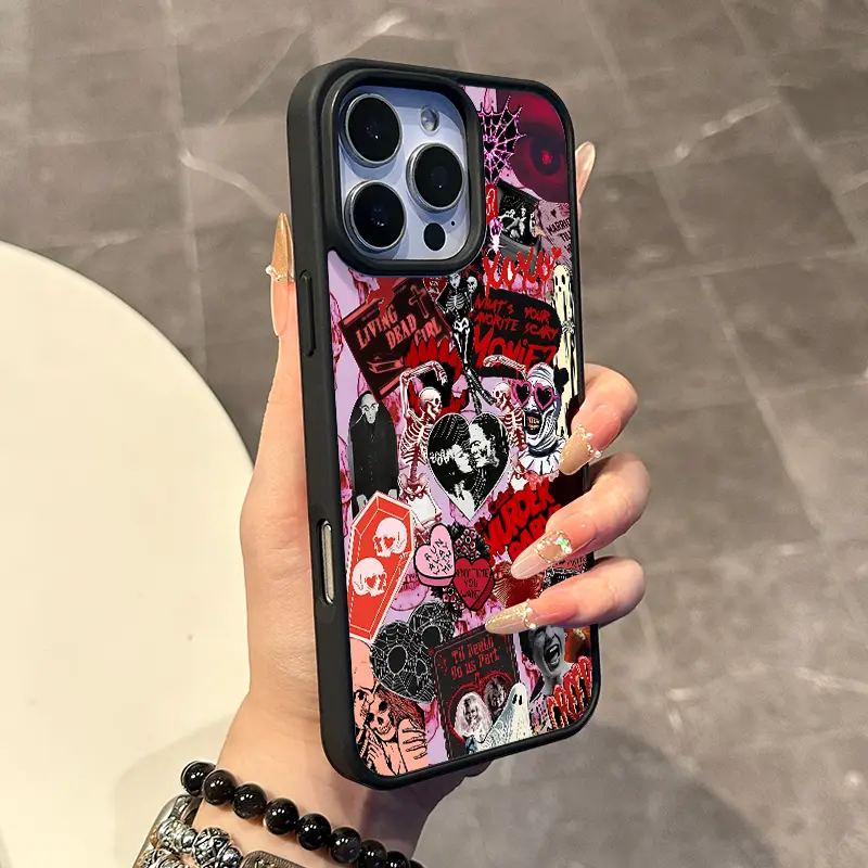 Chic Magnetic Magsafe-Ready Smartphone Case, Horror Love Collage Design for iPhone 11/12/13/14/15/16/17 Pro Max, Anti-Slip Ultra-Thin Handheld Device Protector Accessories for Daily Use