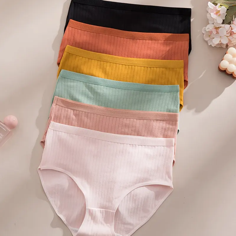 6pcs Women's High-Waisted Briefs - Seamless Breathable Underwear, Solid Color Triangle Panties with Elastic Fit, Non- Lingerie ( Order Value - Price Per Unit Decreases with Quantity) - Color Random Suitable for Casual Attire & Sensitive