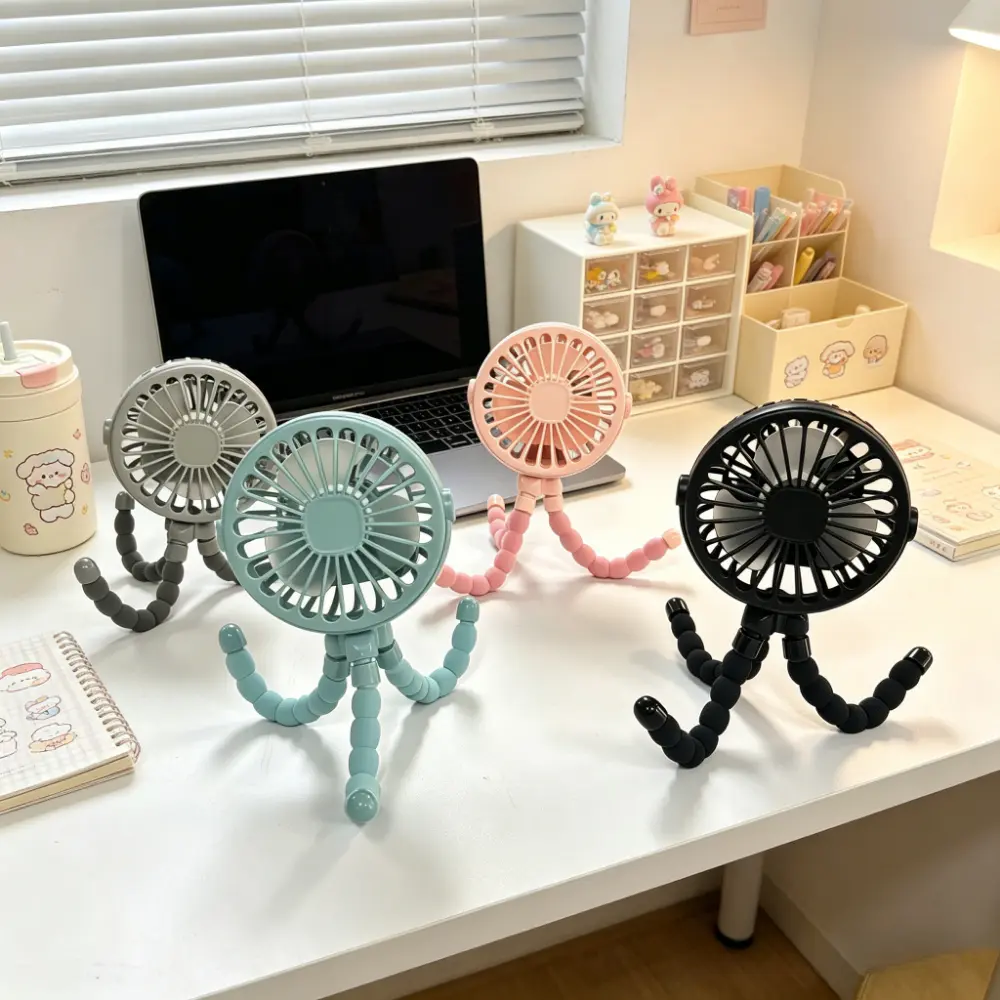 Indoor Leisure Equipment Flexible Octopus Tripod Mini Fan, USB Rechargeable Multi-angle Adjustable Stroller Clip Fan, Portable Bendable Tripod Cooling Fan for Home Office Bedroom Camping Indoor Outdoor Leisure Cooling Device