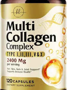 Multi Collagen Peptides 2400mg for Women – Best Hydrolyzed Collagen Complex with 5 Types (I, II, III, V, X) - Grass Fed - Hair, Skin, Nail, Bone & Joint Support for Beauty & Wellness – 60 Capsules collagen peptide