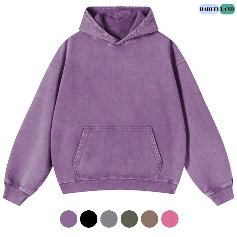 Harleyland Women Vintage Acid Wash Oversized Pullover Hoodie crafted from cotton‑polyester blend loose fit long sleeve street style sweatshirt casual stylish daily essential classic women’s top clothing