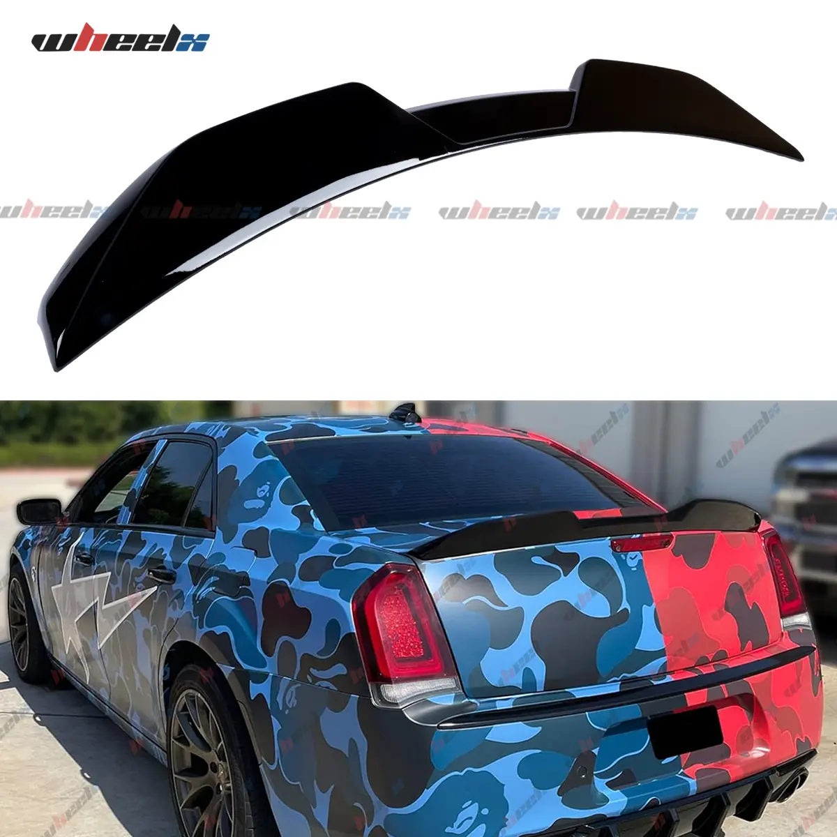2011-2023 – Chrysler 300 – M-Style High-Mount Upper Placement Trunk Spoiler, with Double Tape, Gloss Black/Carbon Fiber Fit , 300S, SRT8