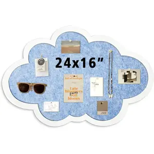 Cute Bulletin Board Felt Bulletin Board Push Pin Board 16 x 24 Inch Boho Desk Accessories Decorative Cork Board Picture Board for Photos Vision Pin Board for Walls Home Decor (Cloud-Baby Blue)