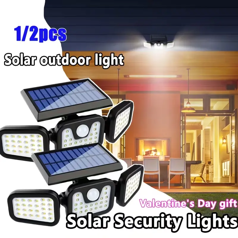 SHUHAO 2-Pack Solar 3-Head LED Outdoor Security Spotlights - 2500LM Motion-Activated, 270° Wide Coverage, IP65 Weatherproof Fixtures, Ideal for Garage, Driveway