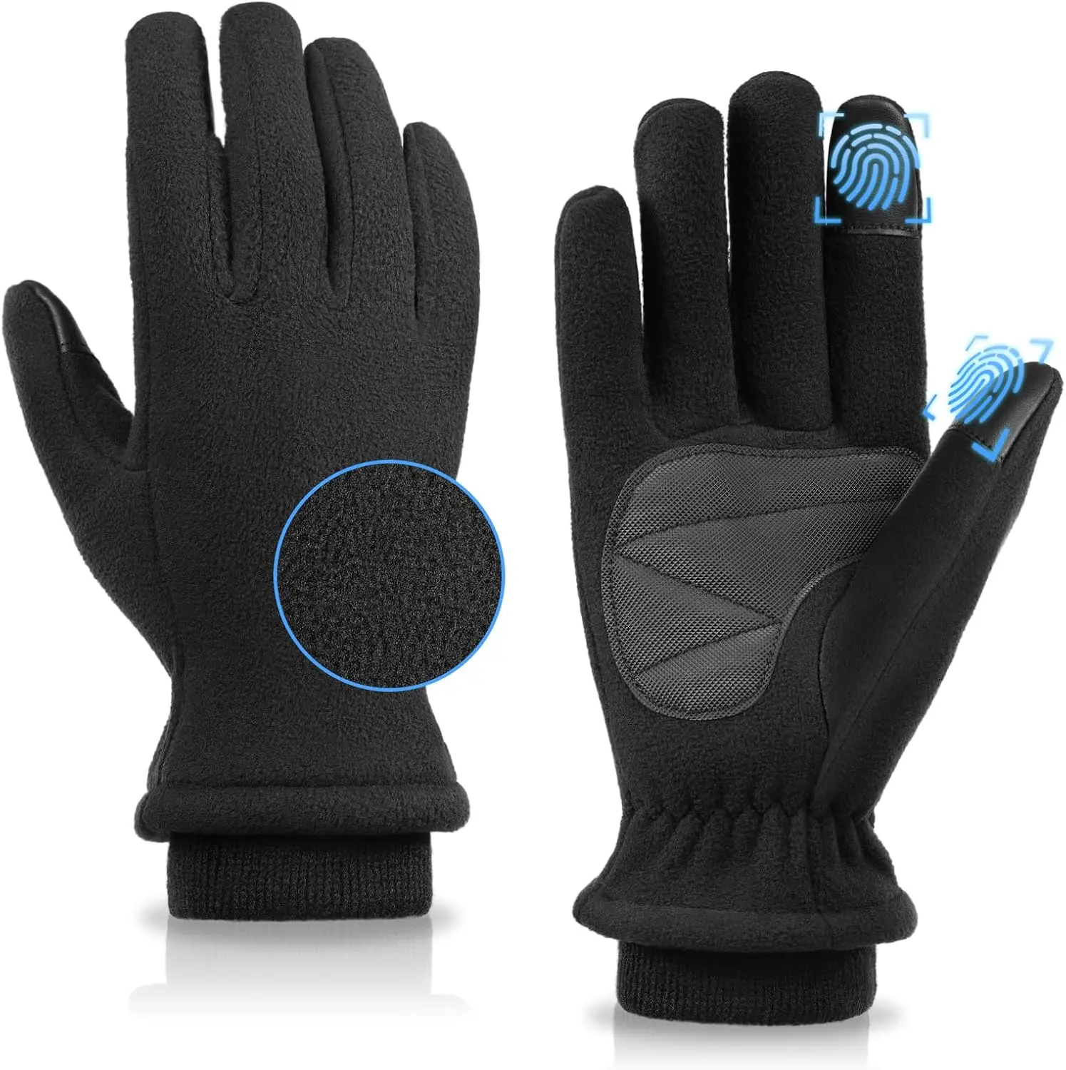 OZERO Women's 2-Layer Polar Fleece Touchscreen Gloves, Non-Slip Grip Strips, Elastic Cuff, Warm for Cold Weather Texting Running, Driving/Cycling/Outdoor Sports Hand Gloves, Driving Gloves