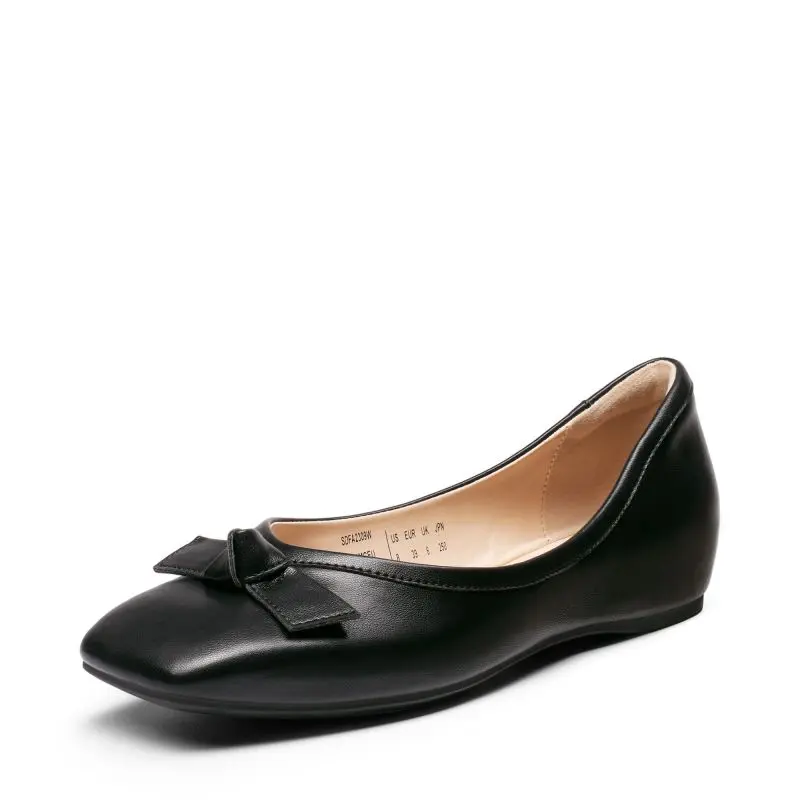 Dream Pairs Women's Soft Design Square Toe Bow-Accented Ballet Flats - Cushioned Slip-On Casual Wear Footwear with Hidden Low Wedge
