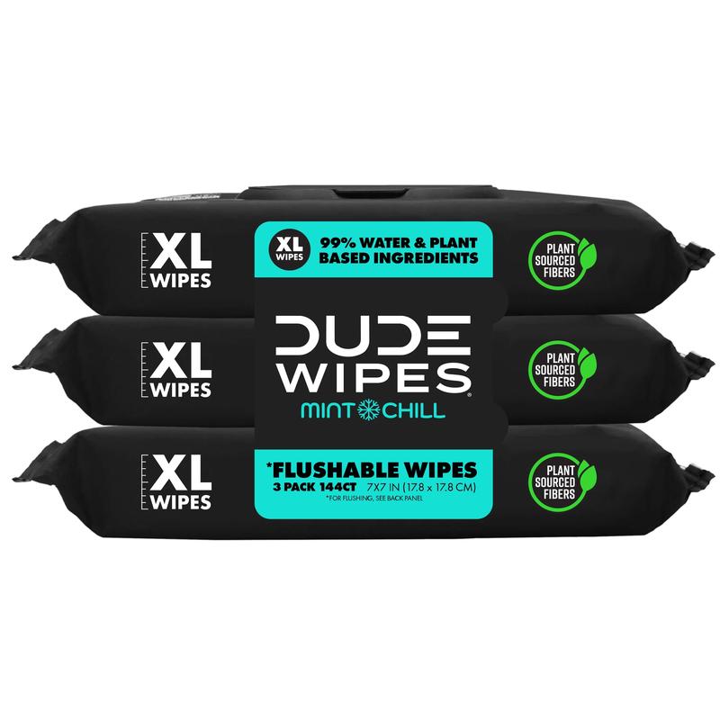 DUDE Wipes - Flushable Wipes - 3 Pack, 144 Wipes - Unscented Extra-Large Adult Wet Wipes - Vitamin-E & Aloe - Septic and Sewer Safe Napkin