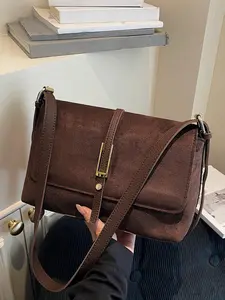 Niche design retro simple postman style one-shoulder messenger bag, practical commuter versatile one-shoulder bag, retro gold buckle texture one-shoulder underarm bag, suitable for shopping and dating, Handbag Shoulder Bag, Commuter Purse