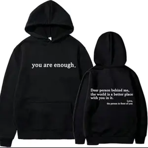 Self Love Mental Health Hoodie You Are Enough Motivational Graphic Tee Pullover Positive Quote Streetwear Unisex Comfy Casual Daily Wear Gift | men clothing sale tiktok shop deals interesting unisex