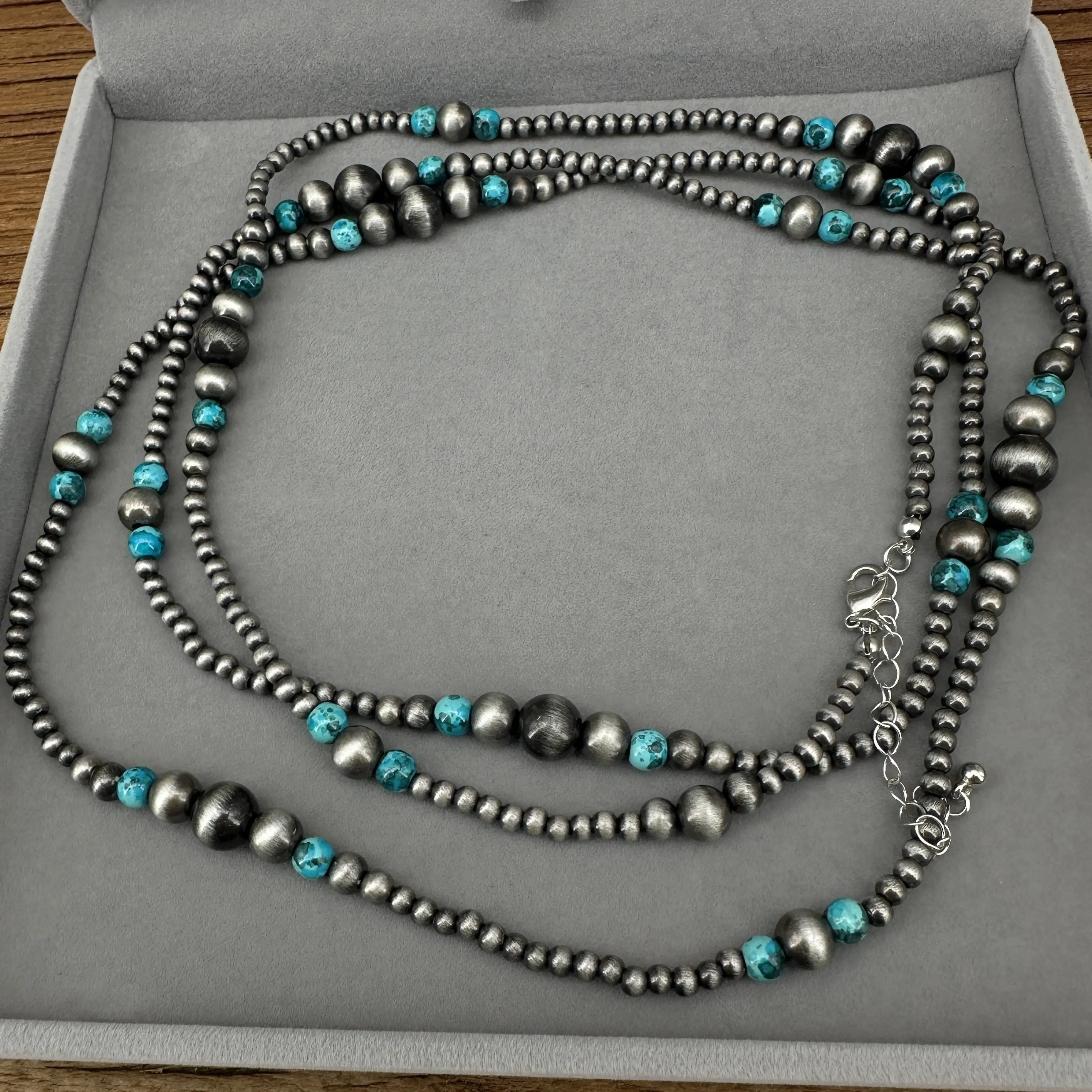 1pc Vintage Boho Handcrafted Beaded Long Necklace, 55.12inch Synthetic Turquoise, Navajo-Inspired, 3-Tier Adjustable Layered Design, Ideal for Daily Wear & Vacation Gift