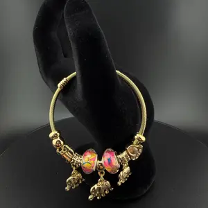 D'Luxe Essentials Elephant Charm Bangle - Elegant Gold Accents & Colorful Beads for Everyday Wear
