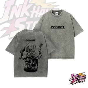 Jean Pierre Polnareff and his Stand, "Silver Chariot," from *JoJo's Bizarre Adventure*，anime fashion streetwear gym fit--Short Sleeve Cotton Unisex Retro wash Tee