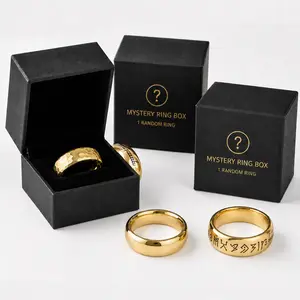 316L Stainless Steel Gold Rune Ring, Random Fantasy Script Band for Men Women, Comfort Fit Tarnish Resistant Jewelry, Gift Box Included