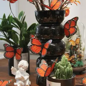 12pcs 3D Butterfly Sticker Set Vinyl Decal for Home Wall Decor Orange and Black Butterfly Stickers for Home Decorations