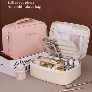 Large Capacity Portable Makeup Organizer with Adjustable Dividers, Multifunctional Travel Cosmetic Bag, Makeup Bags for Makeup Lovers, Perfect for On-The-Go Beauty Enthusiasts