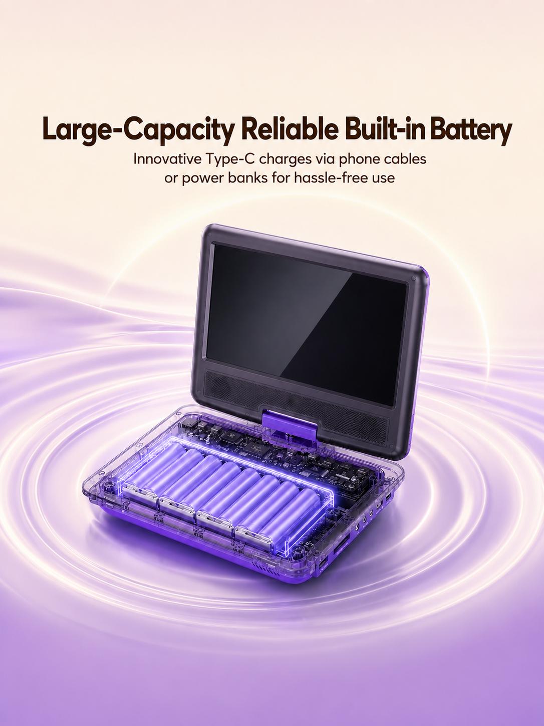 [SUNPIN] Portable DVD Player (11.5in, 9.5in Swivel LCD Display) with Anti-Skip Play, 5-Hour Battery, Remote Control with Buttons, Dual Earphone Jacks, Stereo Audio, Multi-Format CD Player, Type-C Plug, USB/TF Card Support for Car, Kids, Video Player, Mult