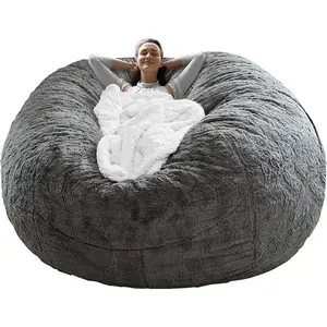RAINBEAN Bean Bag Chair Cover(it was only a Cover, not a Full Bean Bag), Big Round Soft Fluffy PV Velvet Sofa Bed Cover, Living Room Furniture, Lazy Sofa Bed Cover,5ft dark grey(Cover only,No Filler).