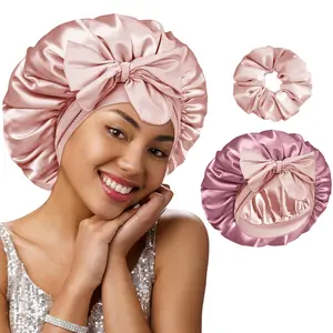 BONNET QUEEN Hyaluronic Acid Bonnet with Elastic Band & Scrunchie for Curly Hair Machine Washable Double Moisture Anti-Frizz Satin Nightcap Gift for Women Heatless Haircare Adjustable Reversible Design - Smooth curly hair gift ideas