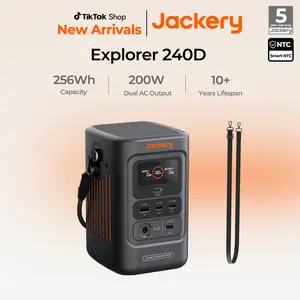 Jackery Explorer 240D Power Bank with Adjustable Strap, 256Wh LiFePO4 Battery Portable Power Station, 200W Pure DC Output, 3×USB-C & 1×USB-A Ports, 2-in-1 USB-C Strap Cable, Fast Charging for Outdoor, Travel & Emergencies