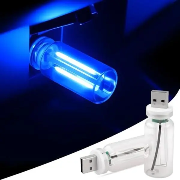 2 PCS Vintage Retro USB-Powered Interior LED Vehicle Lights, Compact Durable Glass Shell Blue Ambient Lamps, Plug-and-Play, Dimmable Touch, Portable Car Accessories