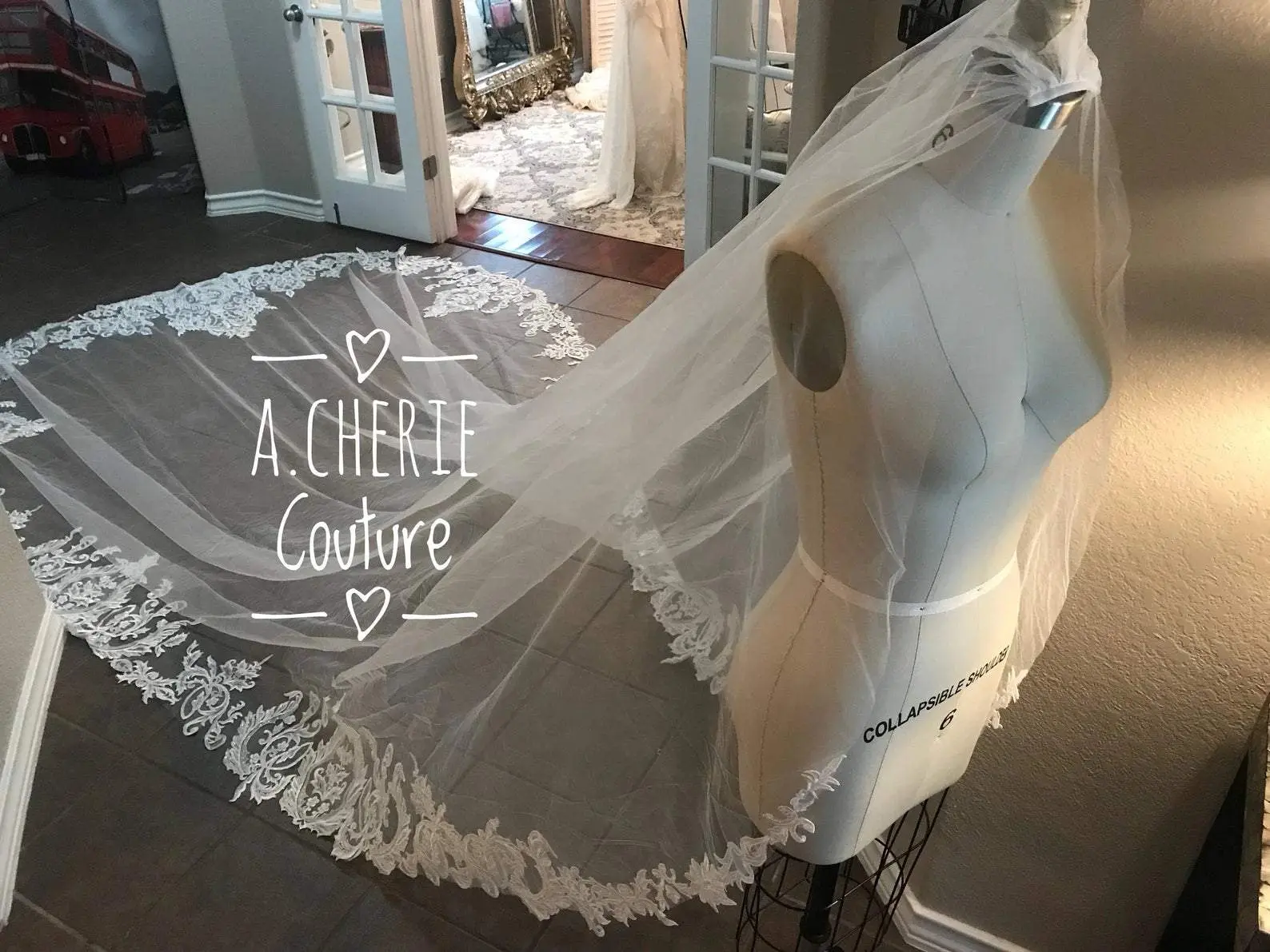 Bridal Tulle Drop Veil with Sequin Appliqué, 180-in Royal Cathedral Long Length, Made-to-Order Style RV23, Lace Drop Veil, Bridal Veil
