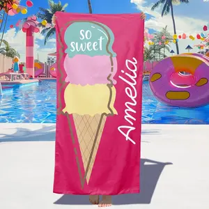 Personalized Beach Towels for Kids Adults - Custom Kids Beach Towels with Names- Customized Sand Free Quick Dry Bath/Pool/Beach Towel for Boys Girls Women Men(Ice Cream)