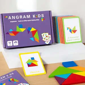 Colorful Wooden Tangram Puzzle - Enhance Memory, Logic & Reverse Thinking Skills with Geometric Shapes and Numbers