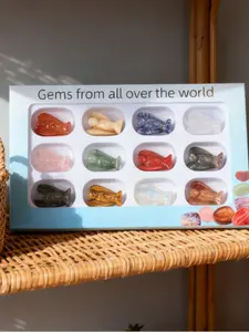 Natural Crystal Agate Angel Carvings 12pcs Color Box Nordic Mini Angel Tiger Eye Stone Statues Decorations