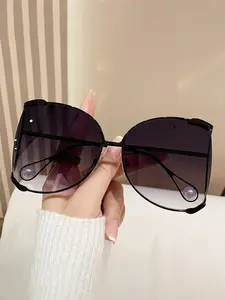 Women's Fashion Pearl Sunglasses, European & American Trendy Large Frame, Stylish Colorful Metal Hollow Out Legs, Eyewear Accessories