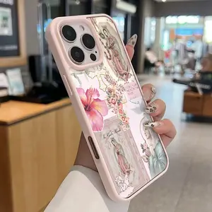 Soft Pink Virgin Mary Print Magnetic Phone Case With Magnetic Ring Design Exuding A Minimalist and premium functional vibe anti-yellowing slim and fitanti-yellowing for iPhone 16 15 14 13 12 Pro Max Samsung Galaxy S25 24 23 22