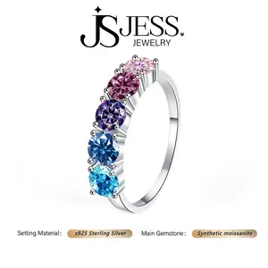 [#216] Classic Five-Stone Ring, 2.5ct VVS Synthetic Moissanite/Cubic Zirconia, 925 Sterling Silver, Anniversary Birthday gift for Women