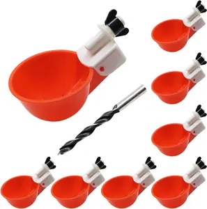 8 Packs Chicken Waterer Cups, Chicken Water Feeder with Drill, Large Poultry Waterers Automatic Waterer for Chickens Coop, Duck, Chicks, Goose, Turkey, Bunny, Bird (Red, 8 Pack)