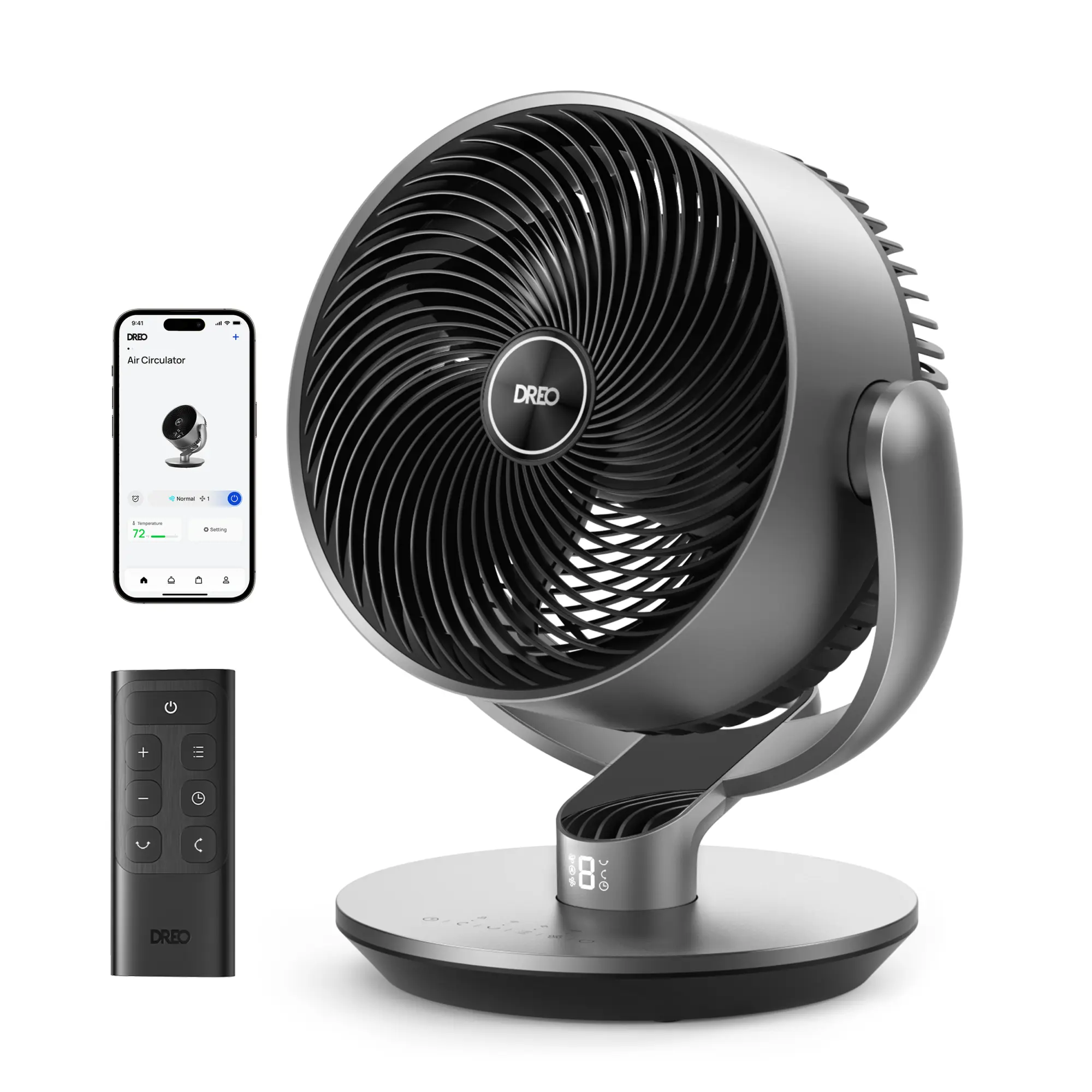Dreo Smart Fans for Bedroom, 11 Inch, 25dB Quiet DC Room Fan with Remote, 120°+90° Oscillating Fan, 6 Modes, 9 Speeds, 12H Timer,Works Alexa/Google/WiFi/Voice Control, Silver, Oversize (DR-HAF004S) Portable Modern Silent Adjustable, Led Display, Design