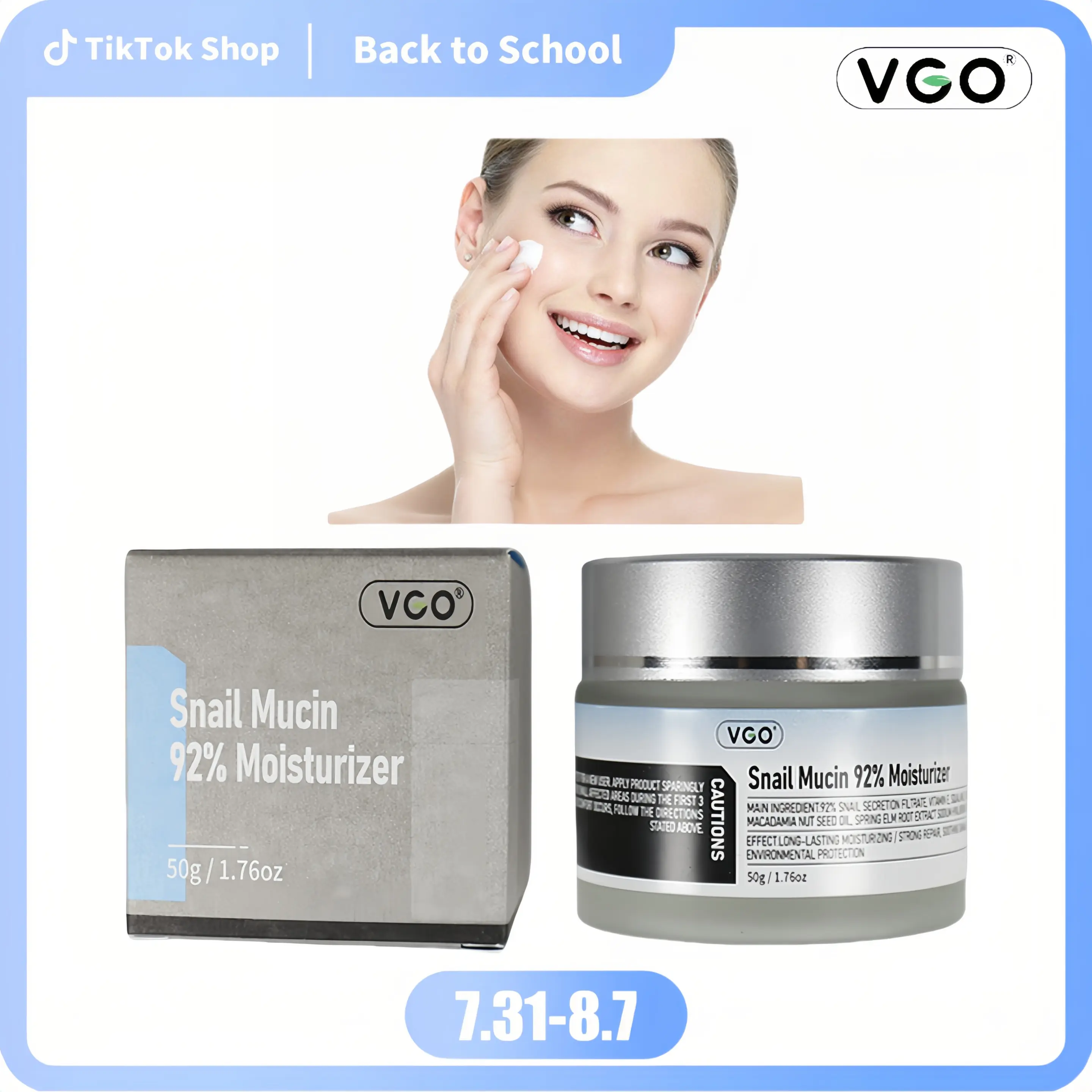 VGO 92% Snail Secretion Filtrate Rejuvenating Facial Repair Cream, Gentle Daily Moisturizing Cream for Sensitive Skin with Vitamin E, 50g, Mild, Repairing, Anti Aging, Night Cream