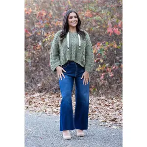 The Erin from Lovervet: High-Rise Wide Leg Cropped Tummy Control Denim Fabric Fit