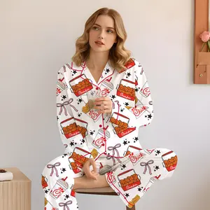 Chicken Nuggets Coquette Satin Pajamas for Women ,Funny Cute Chicken Sleepwear, Comfy Satin Lounge Set for Holiday Gift