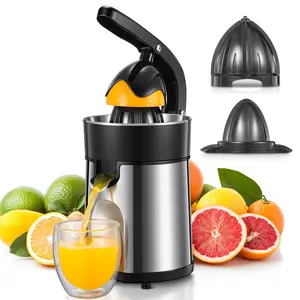 Electric Citrus Juicer Squeezer, Orange Juicer with Two Interchangeable Cones, Suitable for orange, lemon and Grapefruit, Brushed Stainless Steel, Easy to Clean and Use (Black+Silver)