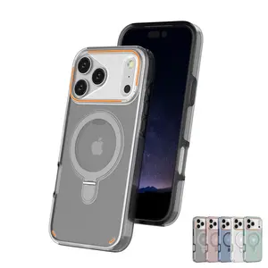 Magnetic Matte Phone Case for iPhone 17 16 15 14 13 12 Pro Max 17 Air 16 15 14 Plus with Rotatable Ring Stand Compatible with MagSafe Shockproof Translucent Anti-Yellowing Protective Cover