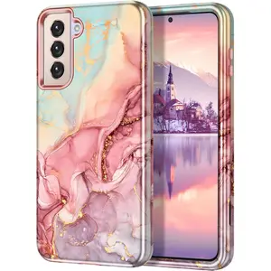for  S21 FE 5G 2022 Case, Marble Pattern 3 in 1 Heavy Duty Shockproof Full  Rugged Hard PC+Soft  Drop Protective Women Girl Cover for  Galaxy S21 FE 5G, Rose
