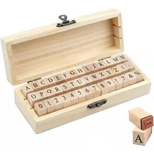 42 count Alphabet Rubber  Set -  Wooden Letter and Number  with Symbols for DIY Crafting, Scrapbooking Supplies, Aesthetic Journaling, Card Making & Personalized Stationery