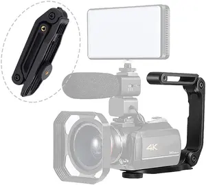 GENS Handheld Camera Stabilizer Grip - Universal U-Shaped Handle Works with DSLR, Mirrorless, & Video Cameras with 1/4"-20 Threaded Insert - Foldable Design with Extra Mounting Holes for Accessories