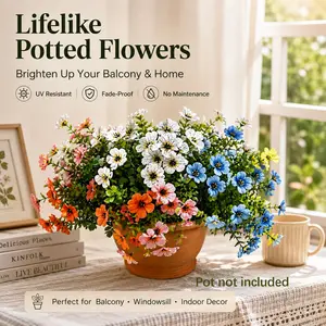 7 Bundles/14 Bundles Artificial Flower Decor for Indoor & Outdoor Use, Lifelike Floral Arrangement, No Water Needed, Easy Care, Perfect for Balcony, Windowsill & Tabletop