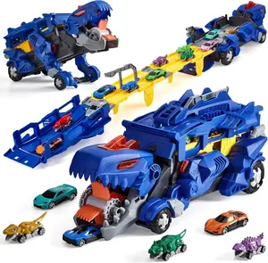 Summervibes Flash sale toy items Dinosaur Carrier Truck Playset, 6 Cars&6 Dinosaurs with Foldable 3-Layer Race Track, Fun Kids Toy for Toddlers & Boys/Girls Ages 3+, Great Xmas Gift Idea(Blue)