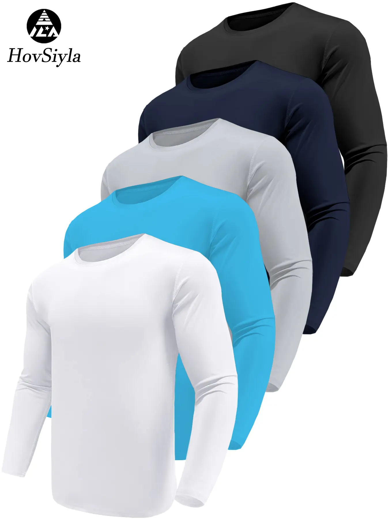 HovSiyla 5 pack Long Sleeve Shirts for Men Moisture Wicking Mens Tee Shirts Workout Sun Protection T Shirt for Running