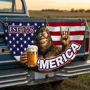 Est. 1776 ‘Merica Bigfoot Beer Flag – Funny USA Patriotic Sasquatch Truck Banner