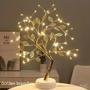Gold Leaf Tree Light 72 LED Copper Wire String Lights Dual Mode Flashing Touch Switch Decorative Lamp for Home Christmas Valentine